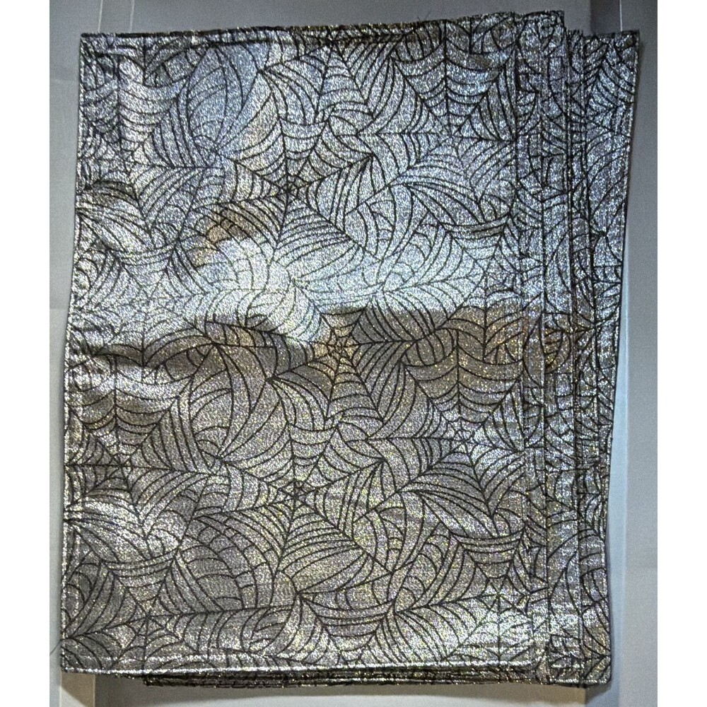 Black and Silver Spiderweb Halloween Placemats Set of 6 NWT